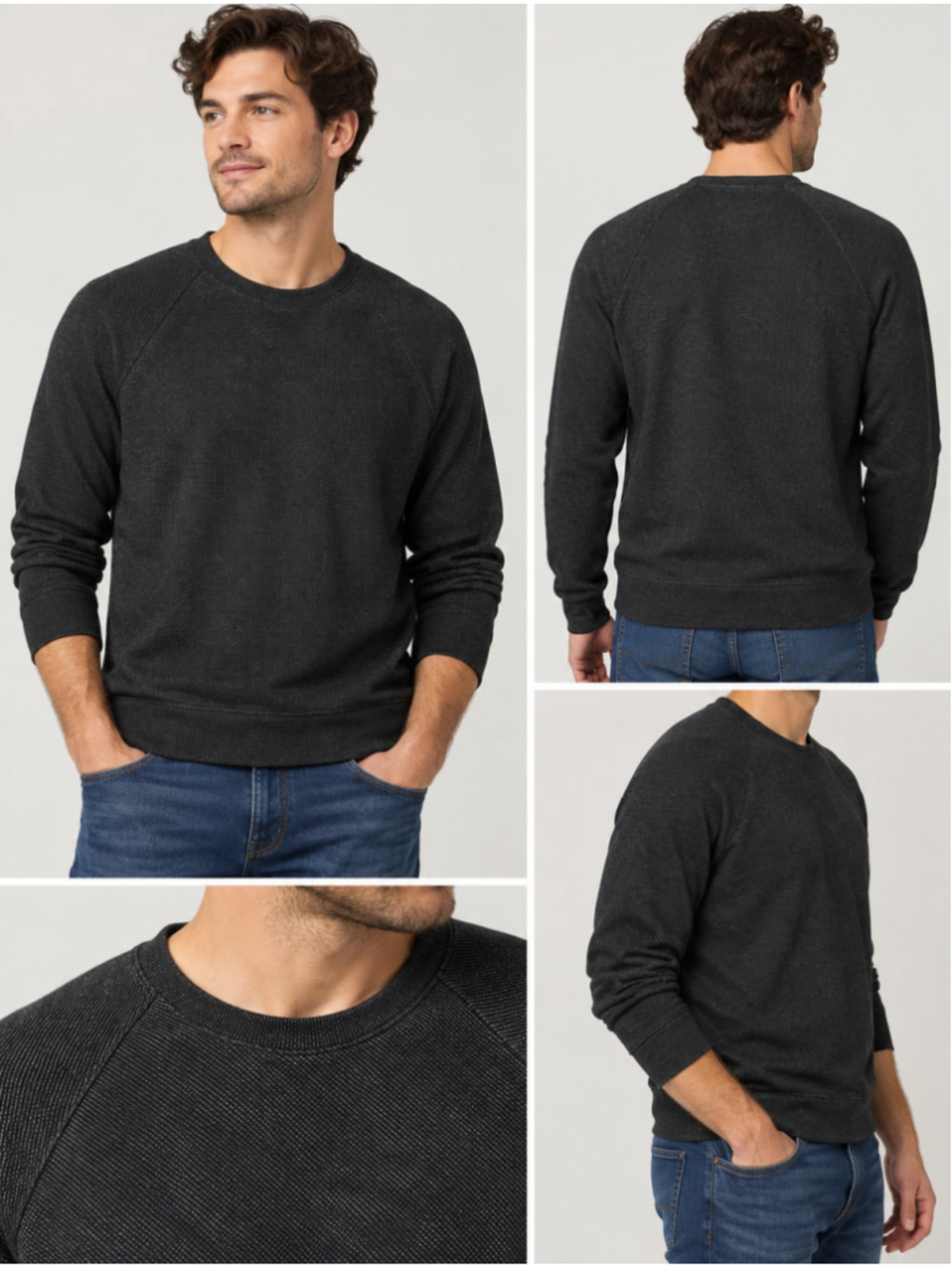 Faherty Brand Men’s L Charcoal Gray Soft Knit Raglan Crewneck Sweatshirt